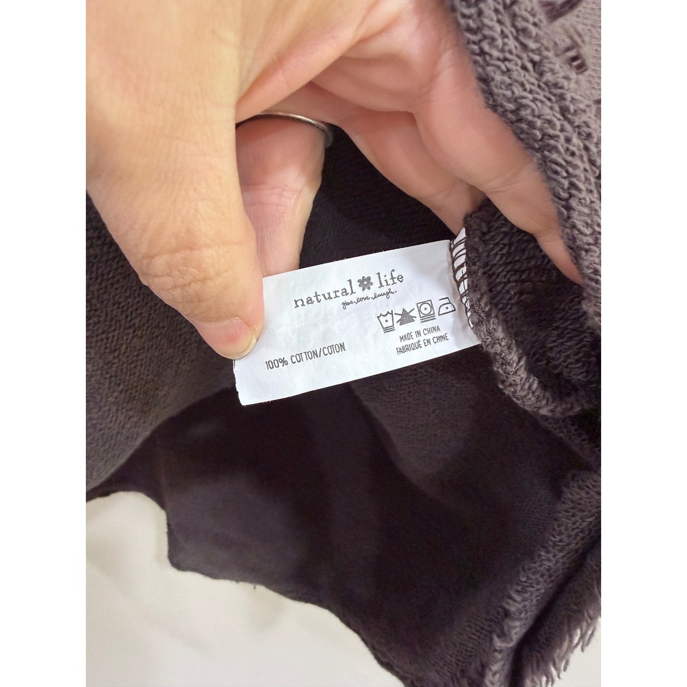 Natural Life Womens Oversized V-Neck Hoodie Charcoal Grey Raw Seam Cotton L/XL - Picture 5 of 6